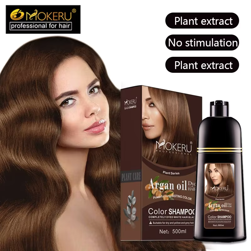Mokeru Shampooing Colorant Permanent Naturel Bio pour Cheveux Bruns