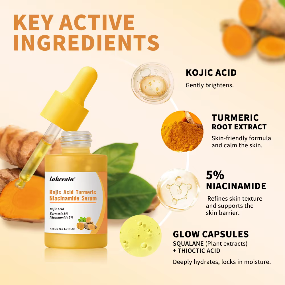 Sérum au curcuma à l'acide kojique, Capsules lumineuses Niacinamide, éclaircissante, hydratation, équilibrage, barrière cutanée, apaisant, soins du visage troublés