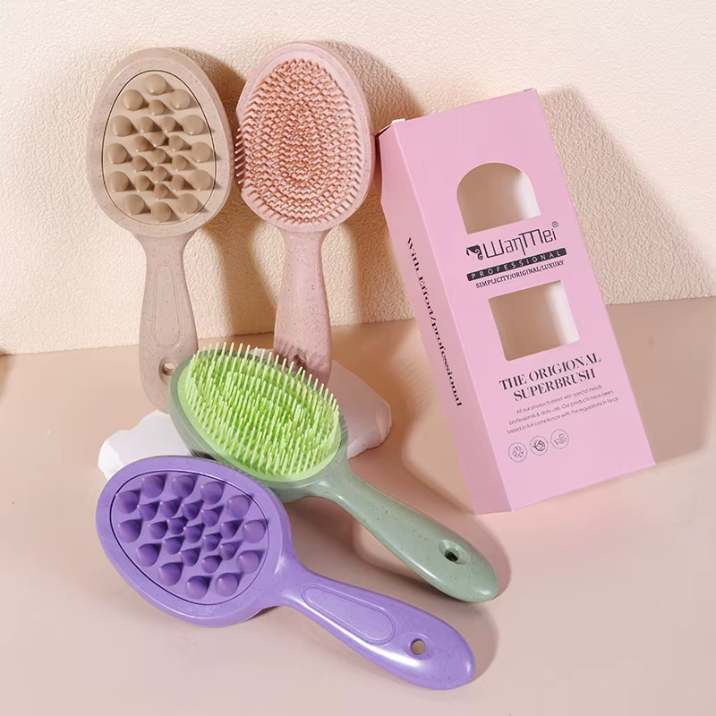 Brosse de massage du cuir chevelu démêlante douce WANMEI avec poignée confortable pour cheveux secs et humides