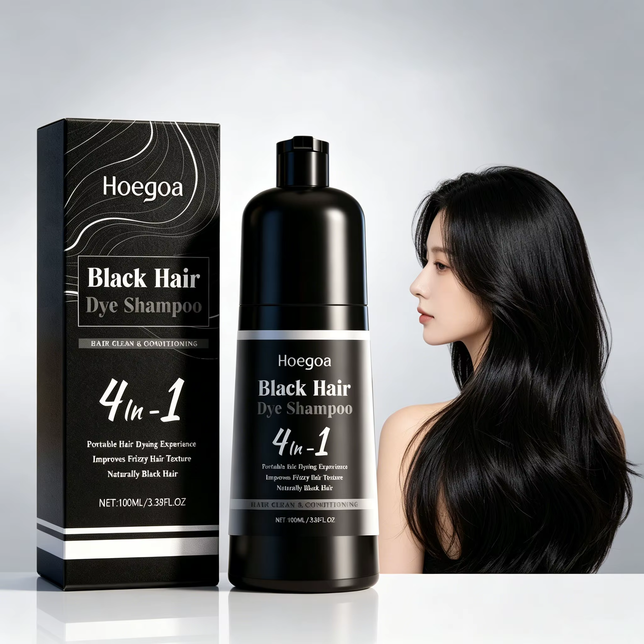 Shampoo colorant capillaire noir Hoegoa