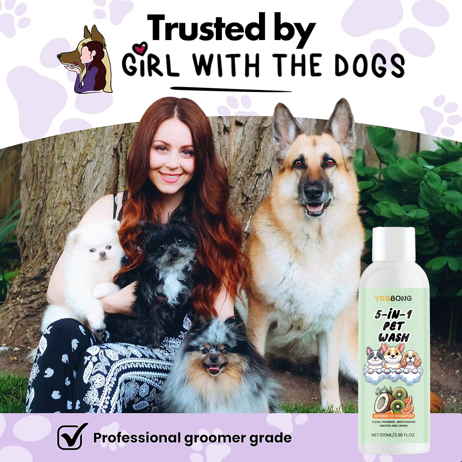 Shampoo pour chien à l'odeur de noix de coco, nettoyant, hydratant, désodorisant pour animaux de compagnie, parfum longue durée, pelage doux, lisse et brillant, soin du pelage