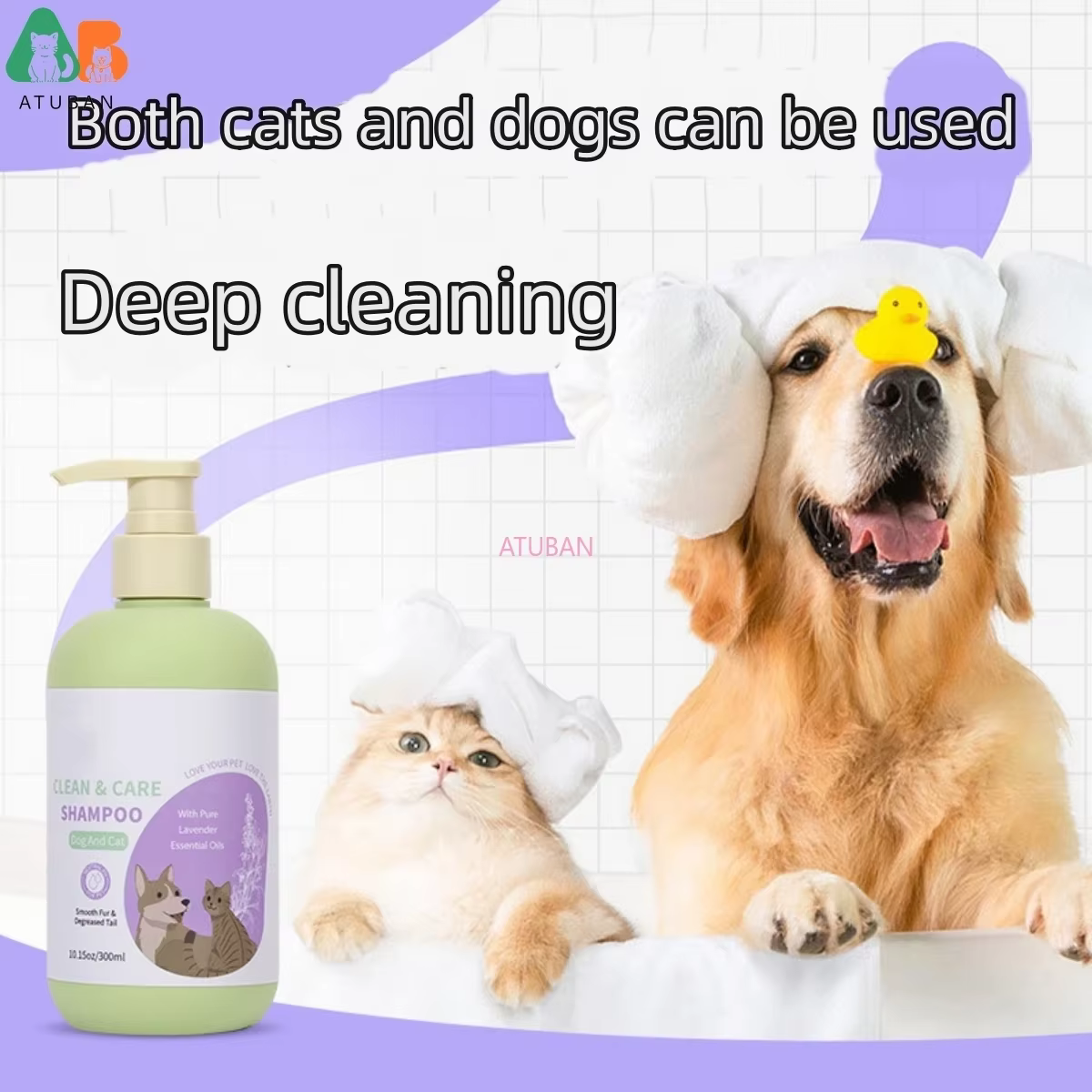 ATUBAN-Shampooing et Après-Shampooing pour Chien Hypoallergénique, Lavande Royale, Probiotique pour Animaux de Compagnie, pour Chiens Parfumés