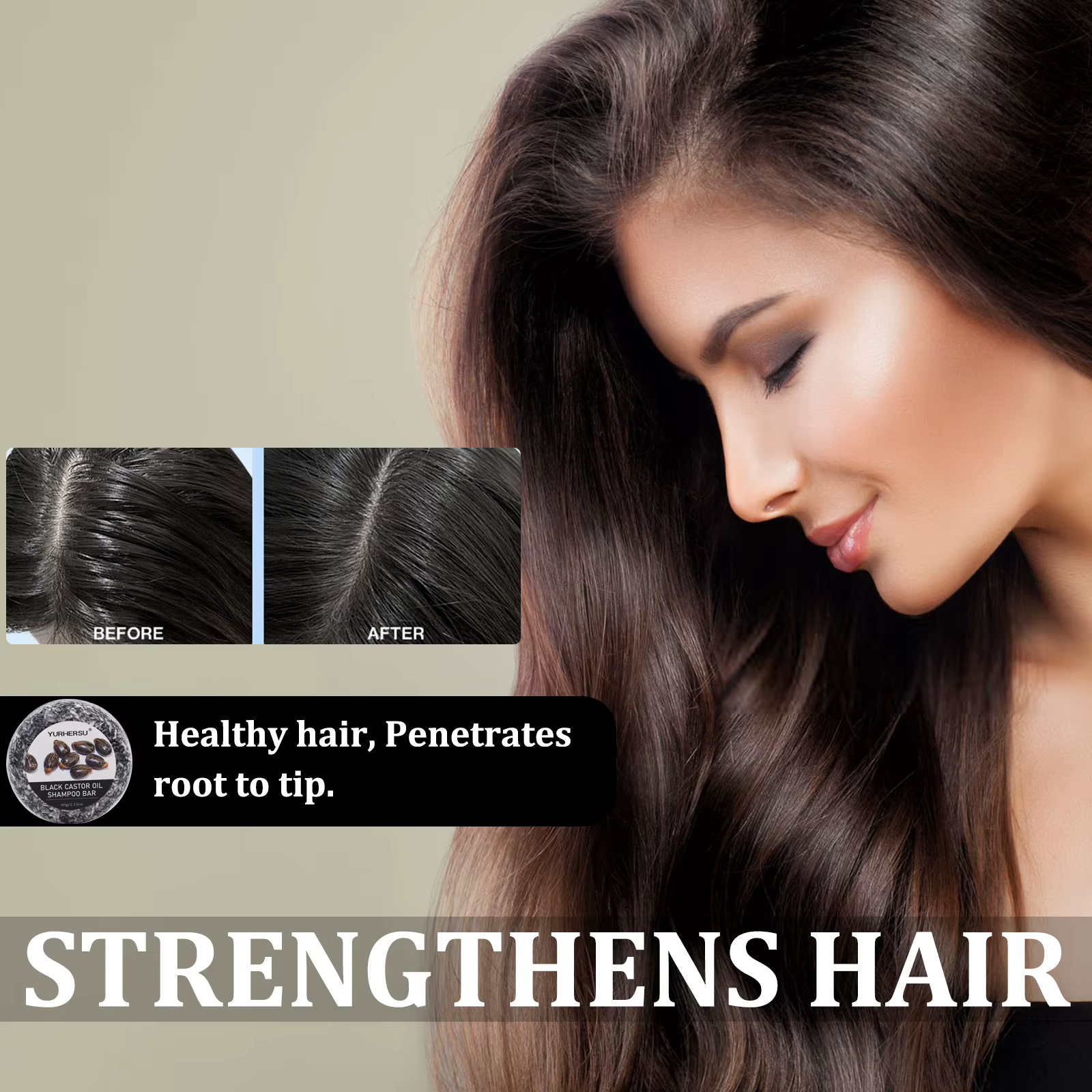 Barre de shampoing et après-shampooing 2 en 1 au ricin noir de 60 g