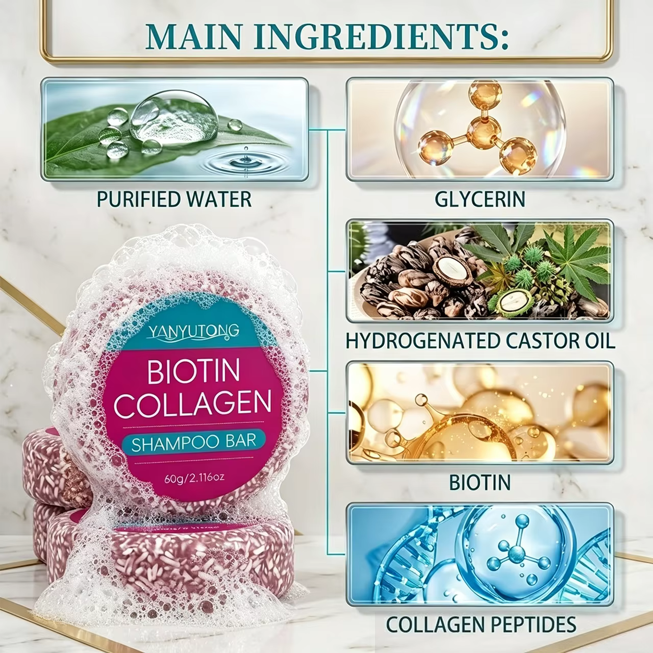 Le shampoing solide au collagène enrichi en biotine hydrate et nourrit