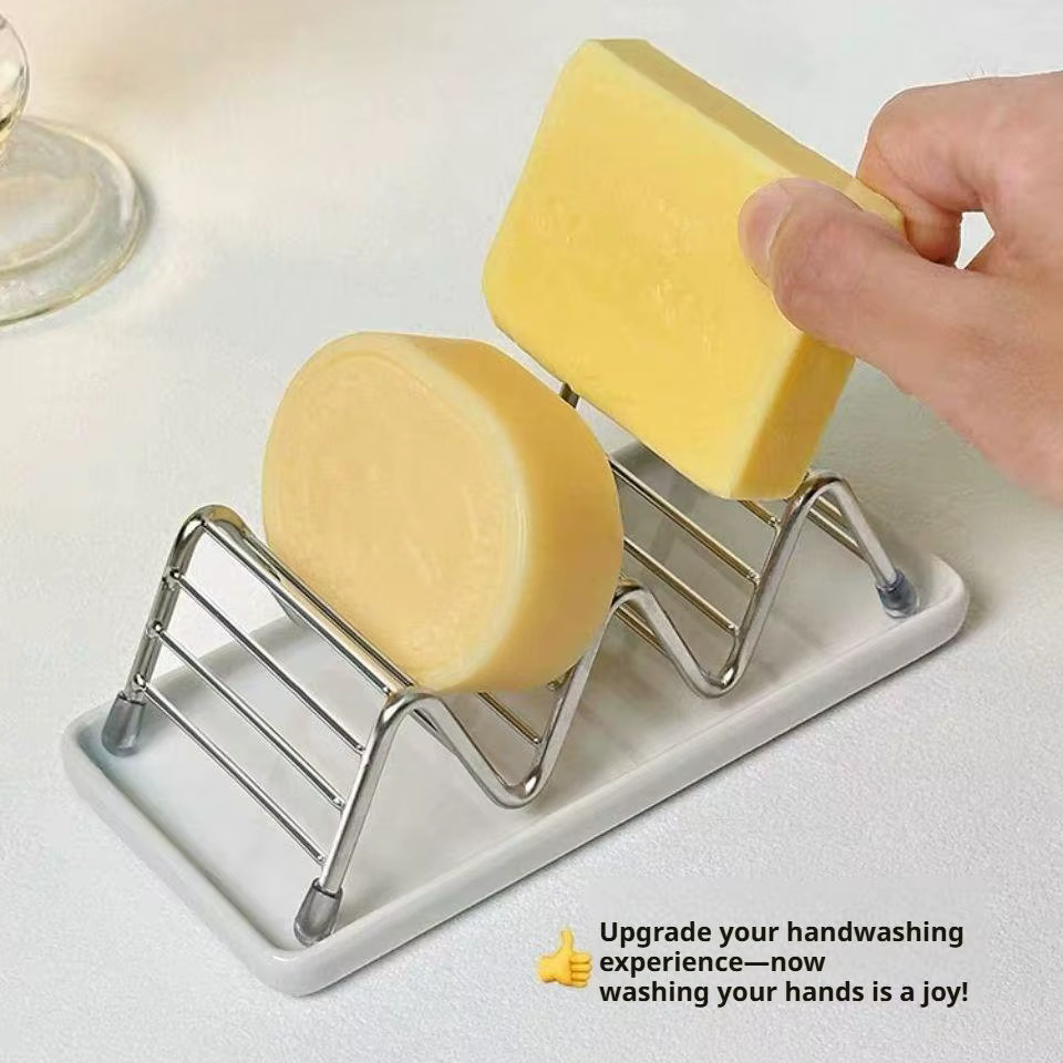 Porte-savon ondulé en acier inoxydable 304, support pour barre de shampoing, avec plateau d'égouttement amovible, auto-drainant, séchage rapide, fixation murale pour salle de bain
