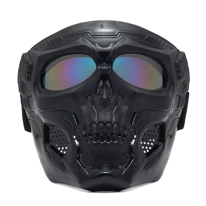 Masque de crâne complet coupe-vent – Lunettes colorées, motif squelette, parfait pour Halloween, jour des morts, cosplay