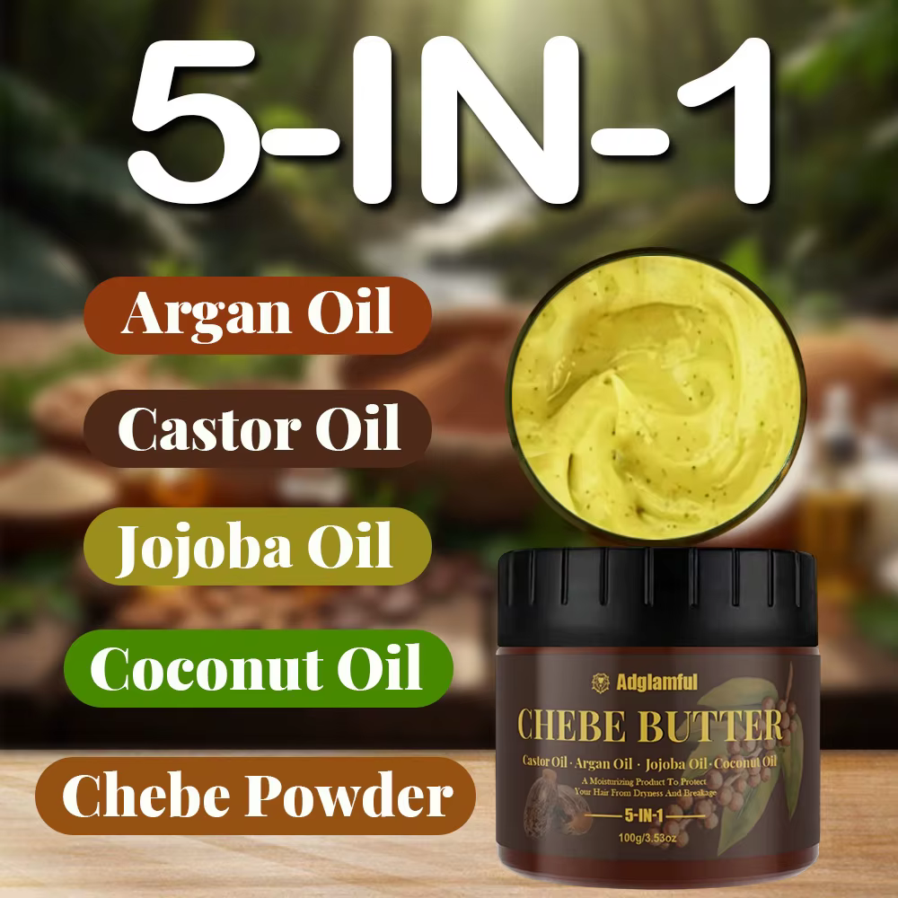 Huile de Ricin 5-en-1 et Beurre de Chebe – Soin Professionnel pour Cheveux Forts et Anti-Casse