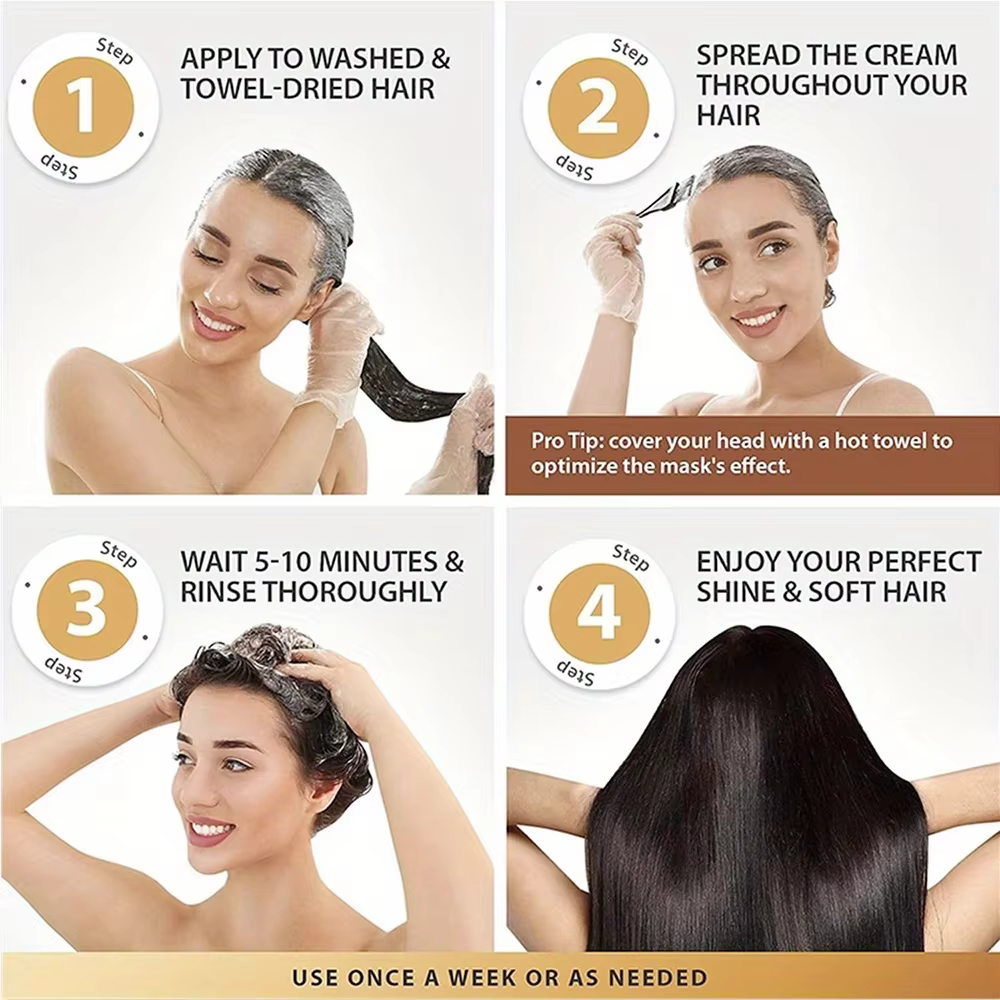 Masque capillaire au collagène et à la kératine GZE – Après-shampooing en profondeur pour cheveux secs – Infusé à