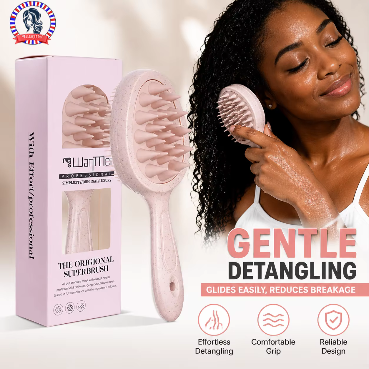 Brosse de massage du cuir chevelu démêlante douce WANMEI avec poignée confortable pour cheveux secs et humides