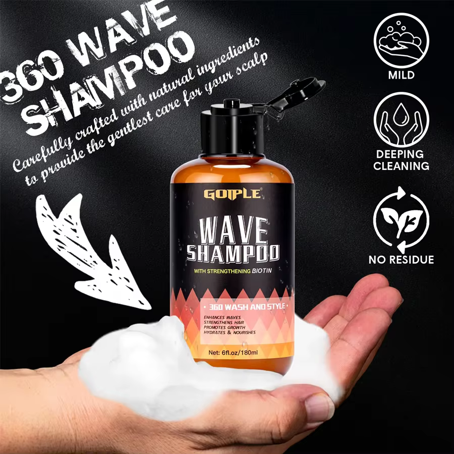 GOIPLE 180ml shampooing ondulé nettoyage en profondeur ou 113g 360 Style pommade pour cheveux haute brillance forte tenue contrôle des couches crème de cire ondulée pour hommes