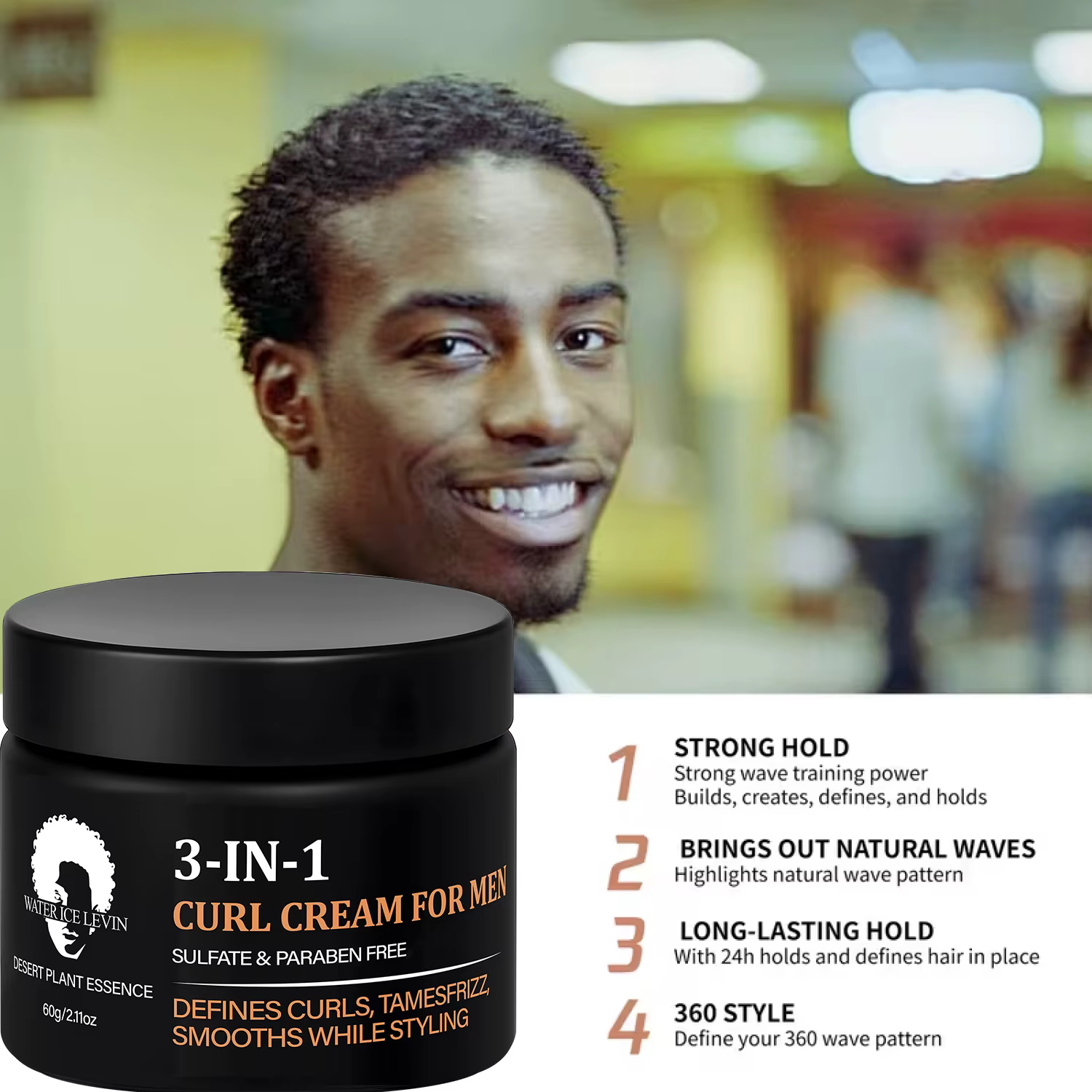 Crème pour cheveux 3 en 1 pour hommes : Sans sulfate/sans paraben