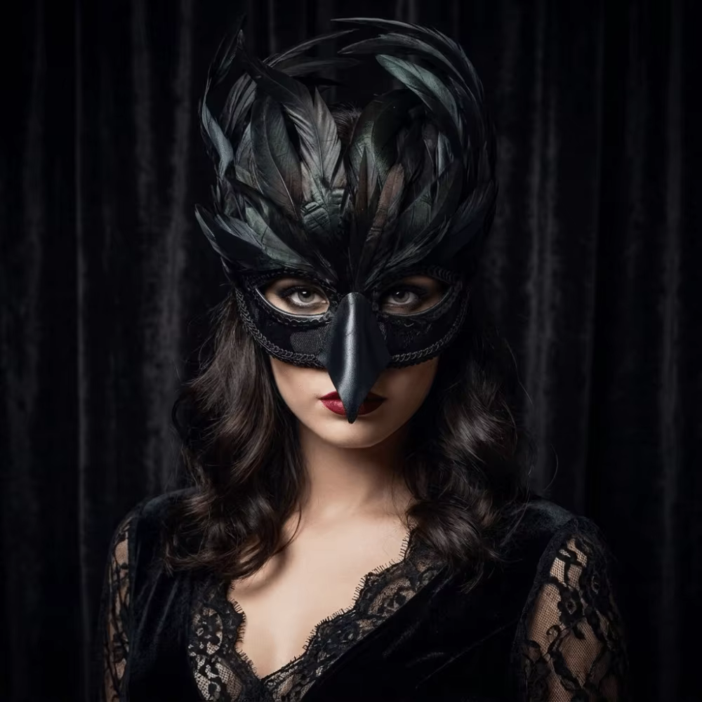 Masque d'oiseau à bec de corbeau noir en plumes, style gothique, en plastique, pour bal masqué, accessoire de maquillage décoratif
