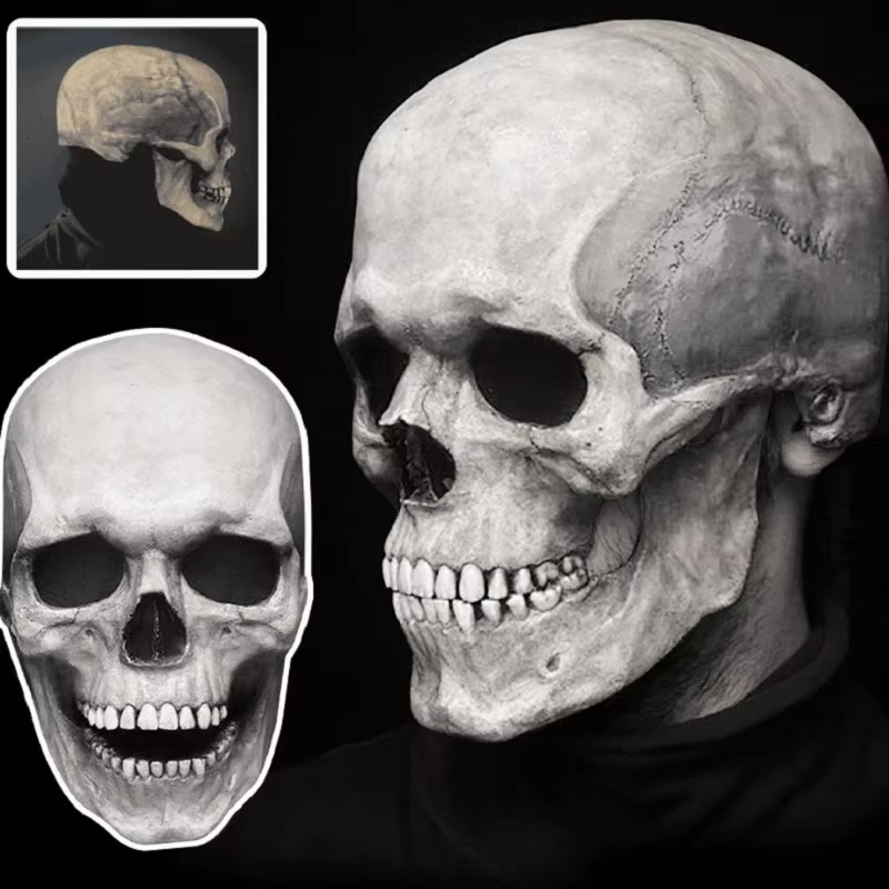 Masques de tête de mort réalistes pour adultes, masques qualifiée aux, équipement de sauna, bouche mobile, mâchoire, anime, casque d'horreur, anonyme, Halloween, carnaval, modules