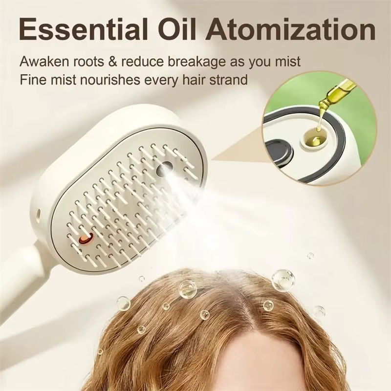 Brosse à cheveux électrique anti-frisottis et démêlante avec spray