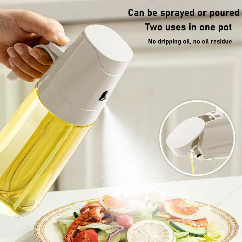 Bouteille d'huile pulvérisée pour la maison, vaporisateur de cuisine de qualité alimentaire et bouteille d'huile en verre anti-fuite à double usage avec atomisation