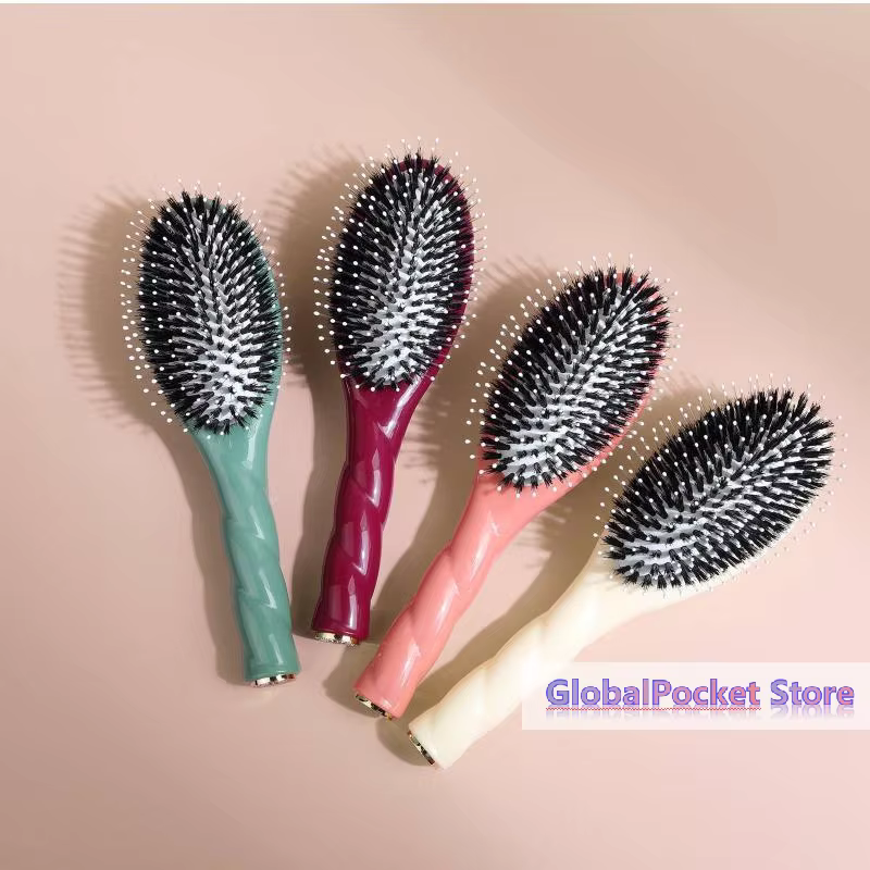 [TG823] 1 pièce Brosse à cheveux en poils de sanglier à picots pour démêler les cheveux bouclés, avec pointes massantes du cuir chevelu, réduit la casse pour tous types de cheveux