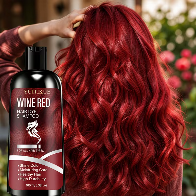 Shampooing colorant pour cheveux rouge vin, 100ml, couleur longue durée, soin hydratant pour les cheveux, shampooing colorant doux adapté à tous les types de cheveux
