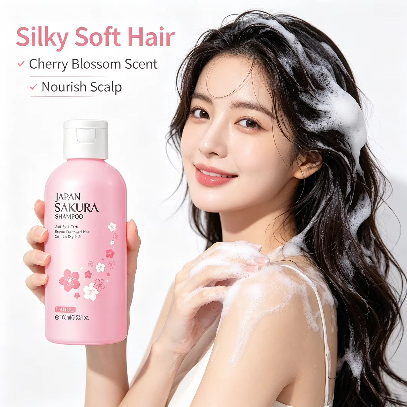 Shampooing/après-shampoing LAIKOU Japan Sakura pour réparer les cheveux abîmés