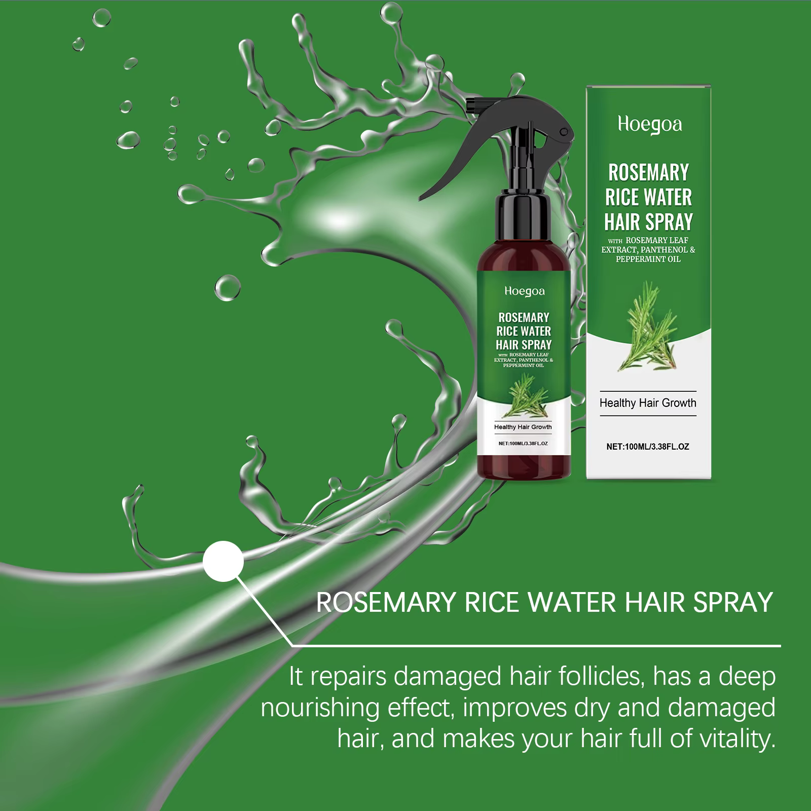 Spray capillaire à l'eau de riz et au romarin avec extrait