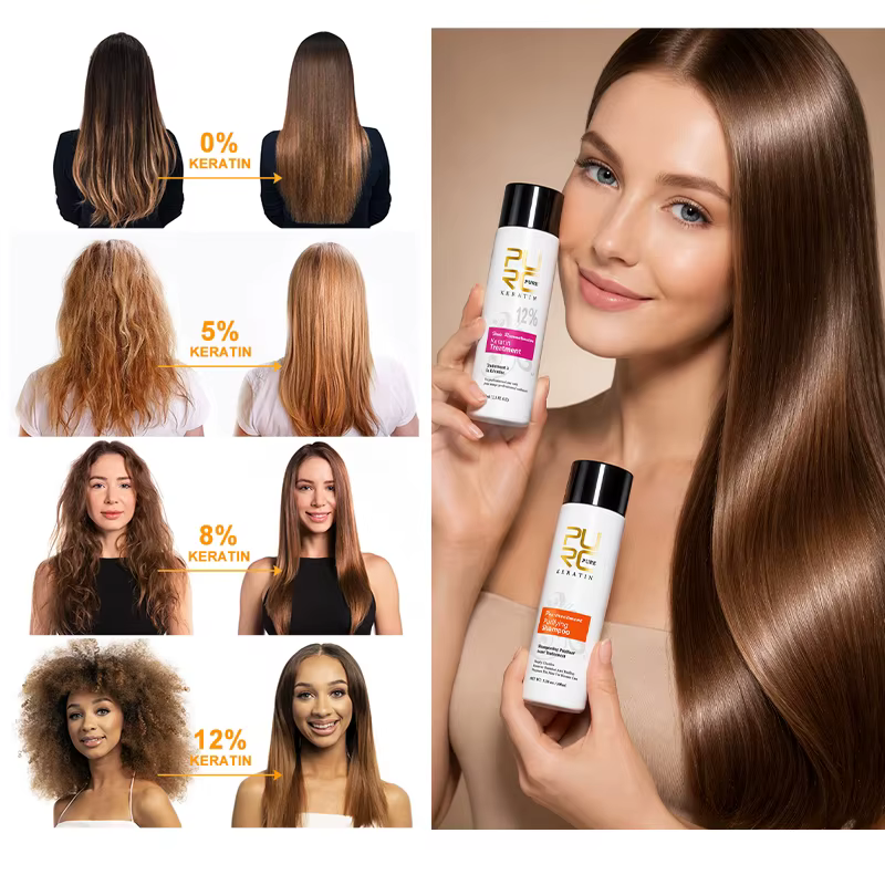 Traitement capillaire à la kératine brésilienne PURC pour cheveux bouclés abîmés