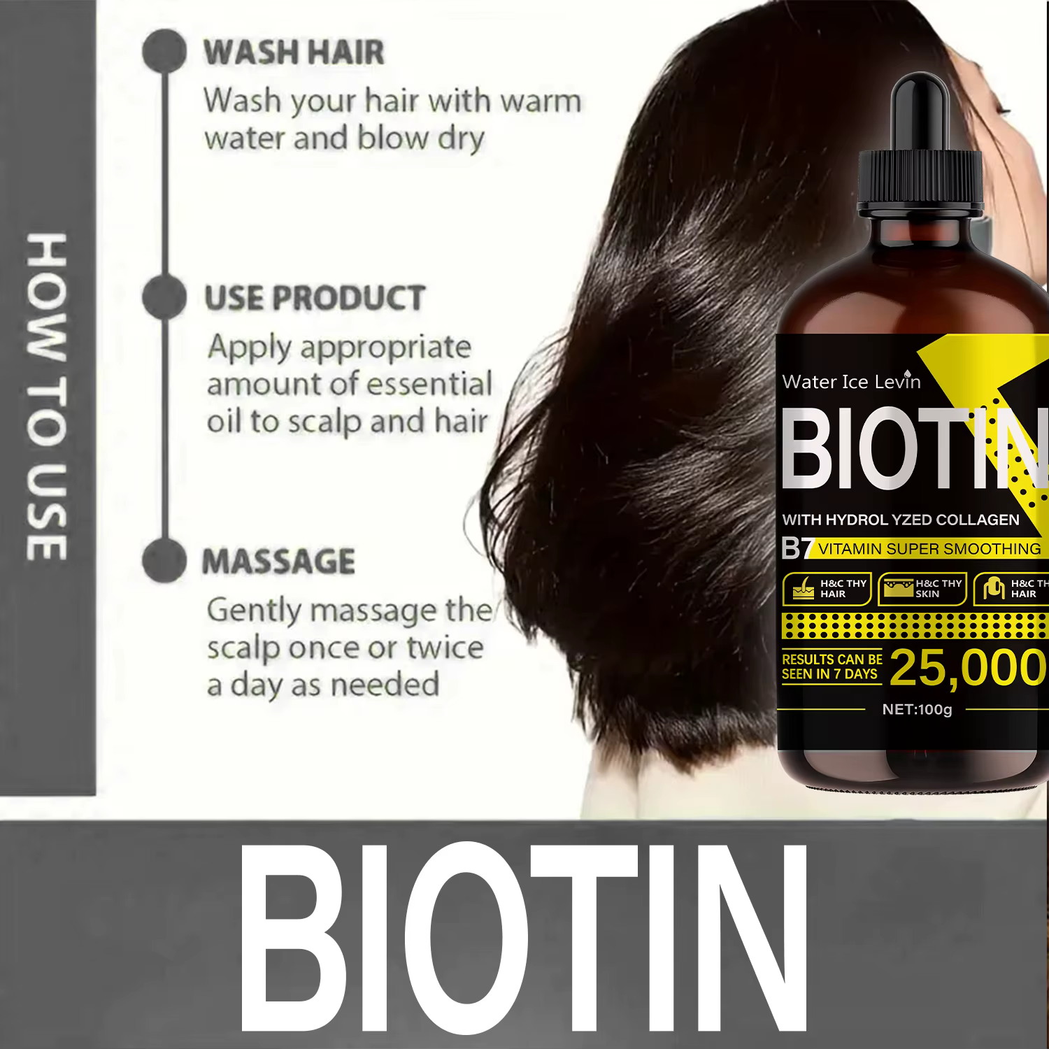 Huile capillaire à la biotine - Vitamines liquides pures pour les soins des cheveux