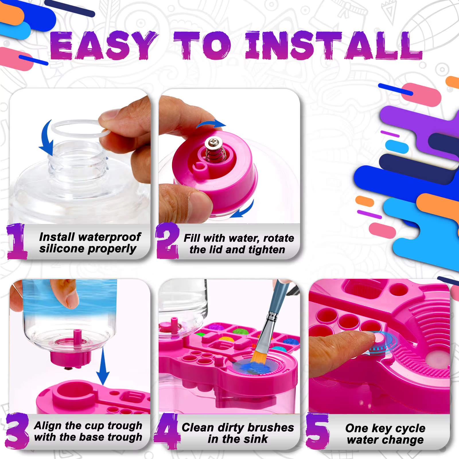 Pinceau à peinture dispositif de nettoyage Cycle Ellipse vert rose épurateur bricolage peinture à l'huile Gouache beaux Arts aquarelle stylo outil de nettoyage