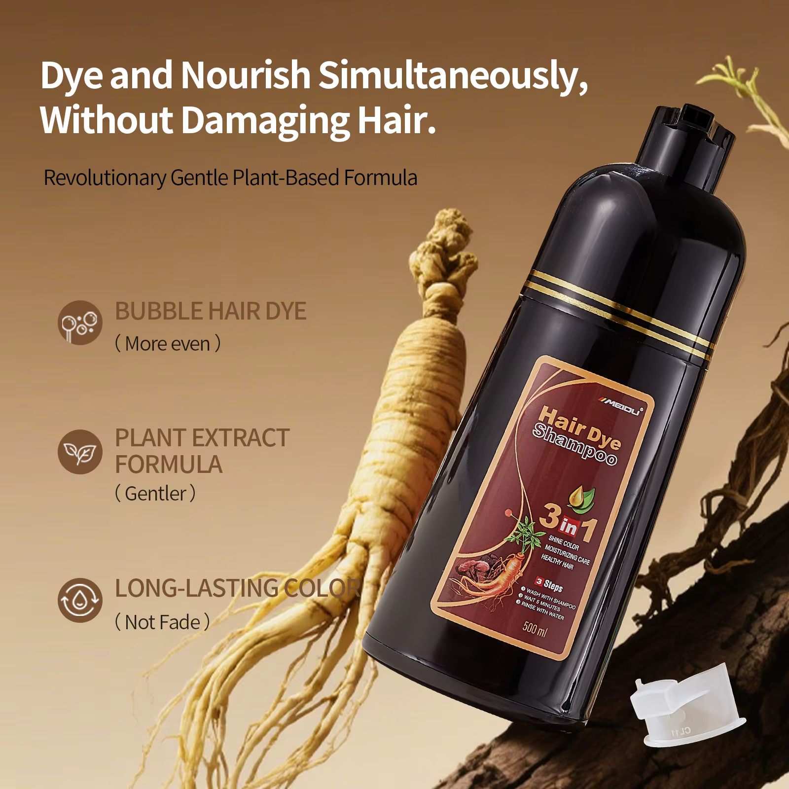 Shampoo colorant capillaire Meidu 3 en 1