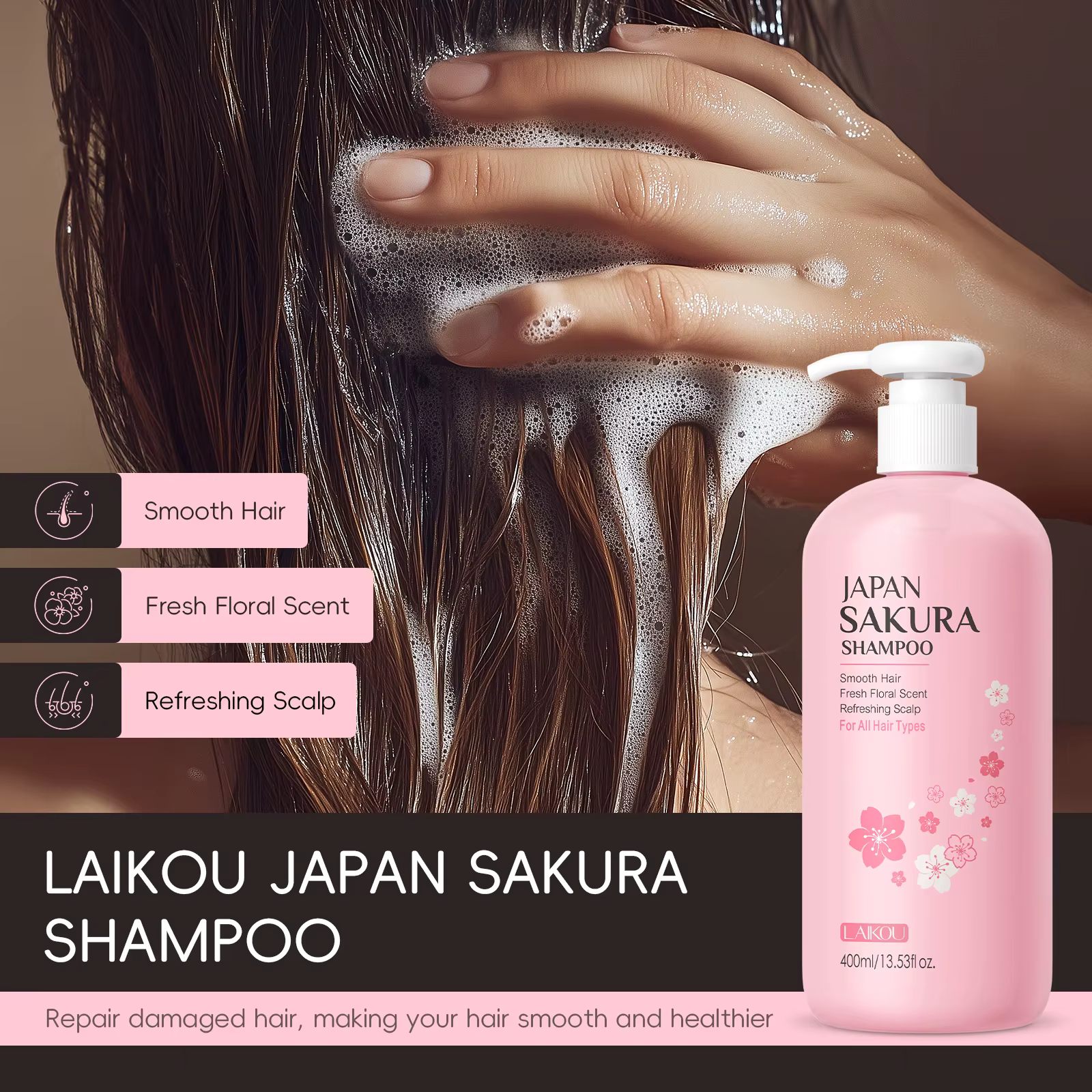 LAIKOU japon Sakura shampooing réparation Anti pointes fourchues cheveux secs crépus lisses
