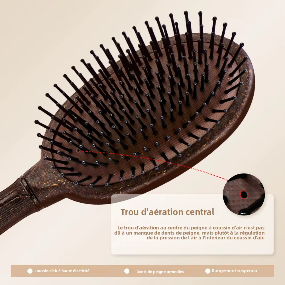 Brosse à cheveux à coussin d'air en noix de coco