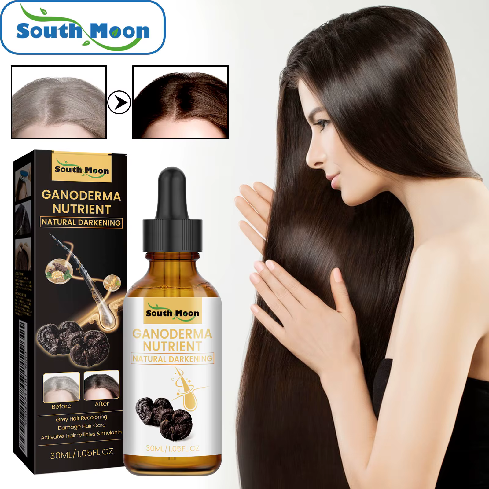 1/2/4 pièces noir Ganoderma Lucidum liquide pour cheveux réparateur de blanc à noir renforcer la racine des cheveux nourrir l'huile capillaire sérum de soin des cheveux