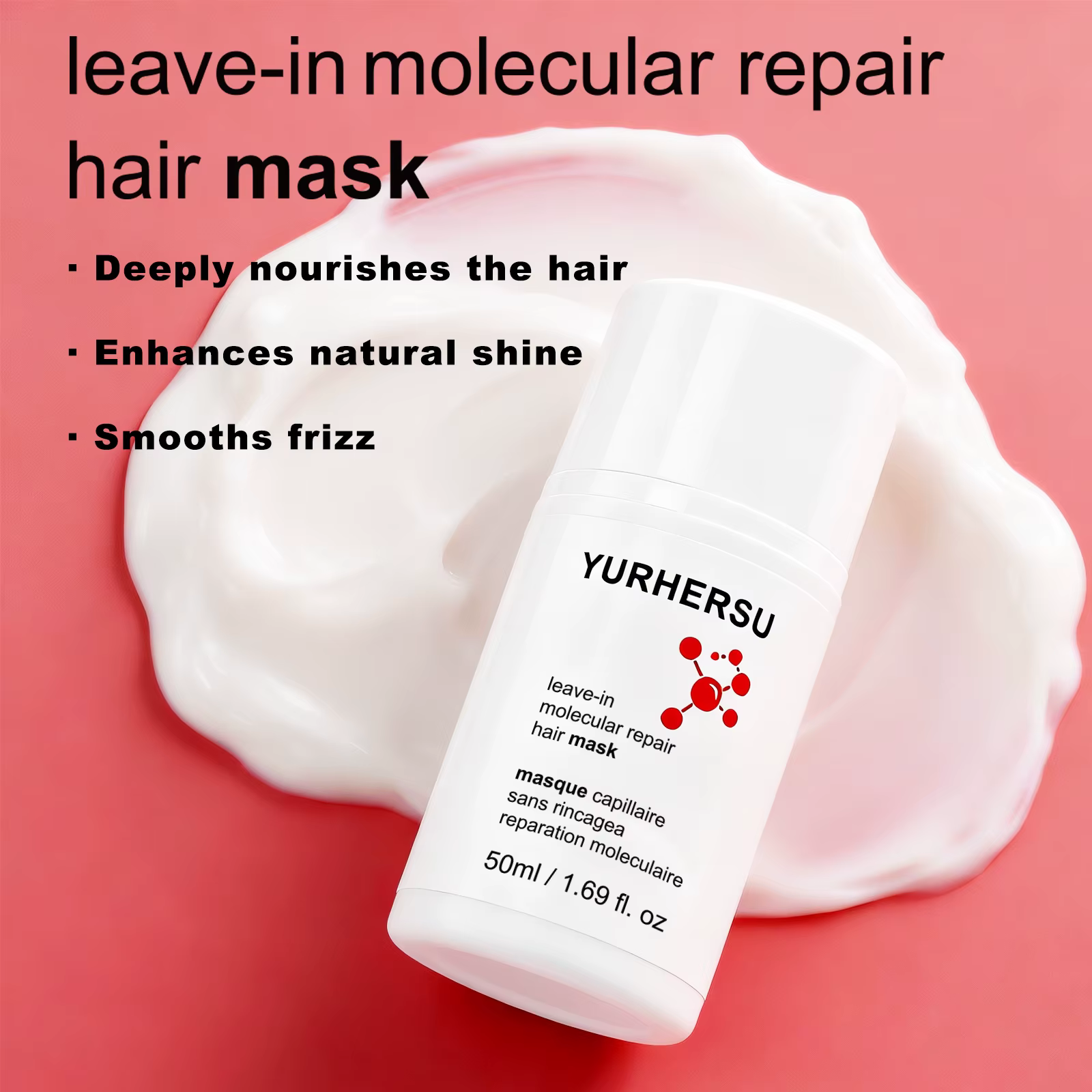 Masque capillaire réparateur moléculaire sans rinçage à la kératine et aux peptides