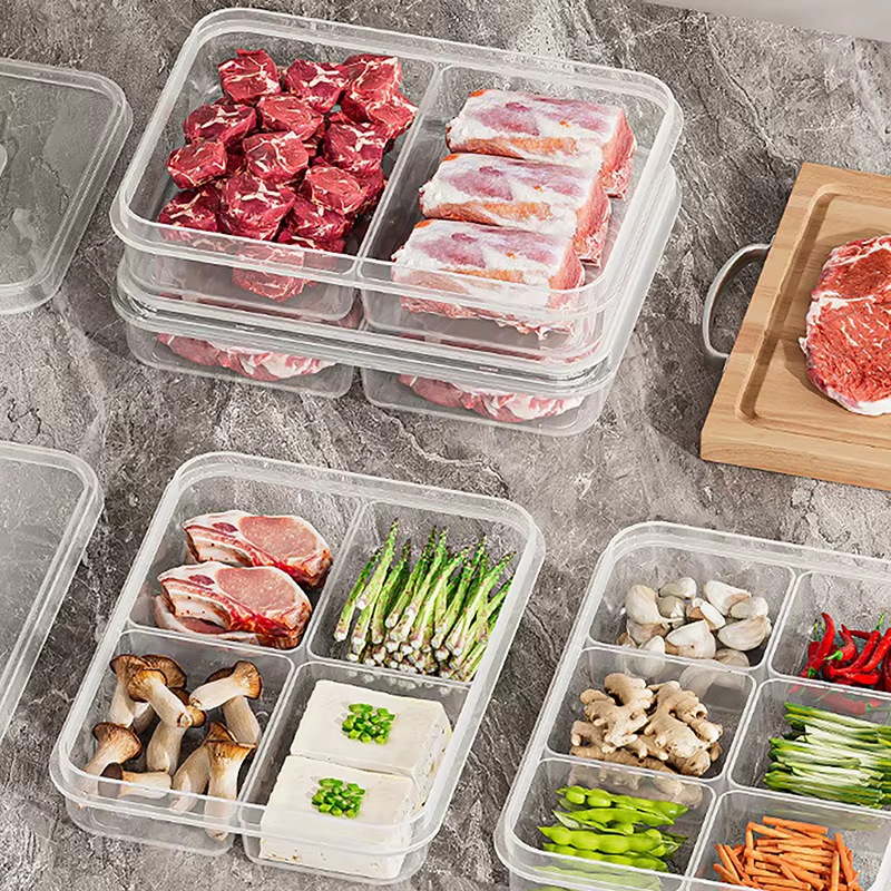 Boîte de conservation alimentaire en plastique pour congélateur, boîte hermétique pour réfrigérateur avec couvercle, récipient transparent pour fruits frais pour la cuisine, 4/6 compartiments