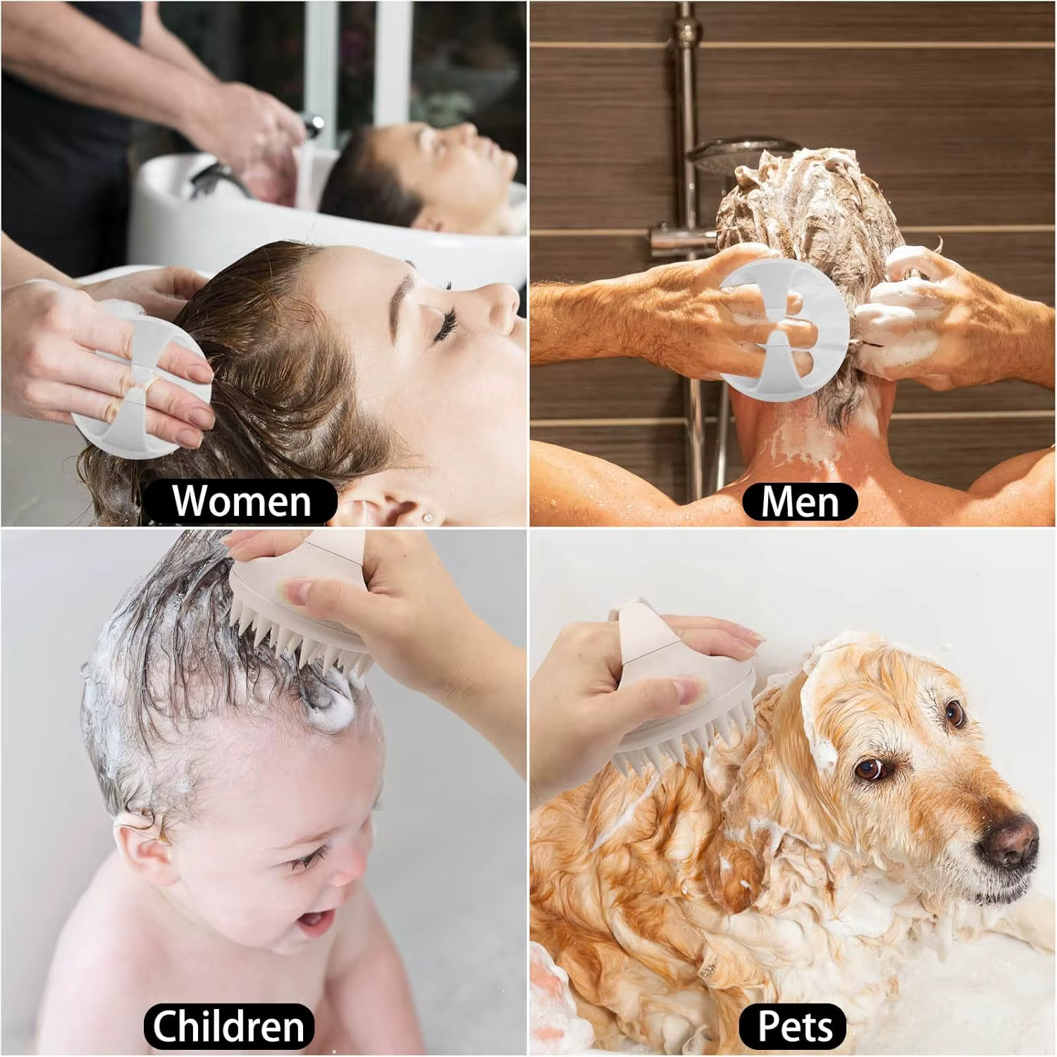 Brosse de massage du cuir chevelu en silicone pour le lavage des cheveux et l'élimination des pellicules - Beige