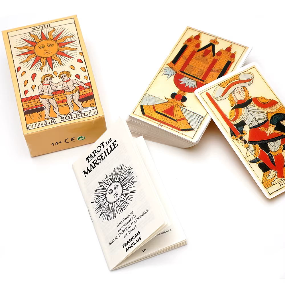 Tarot de Marseille : Jeu de cartes de tarot français avec livret, 78 cartes, édition française, jeu de société
