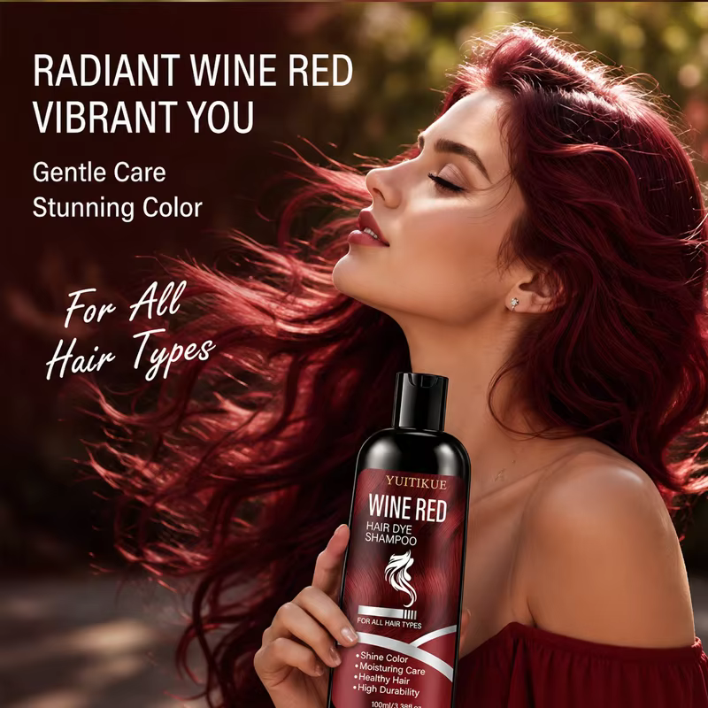 Shampooing colorant pour cheveux rouge vin, 100ml, couleur longue durée, soin hydratant pour les cheveux, shampooing colorant doux adapté à tous les types de cheveux