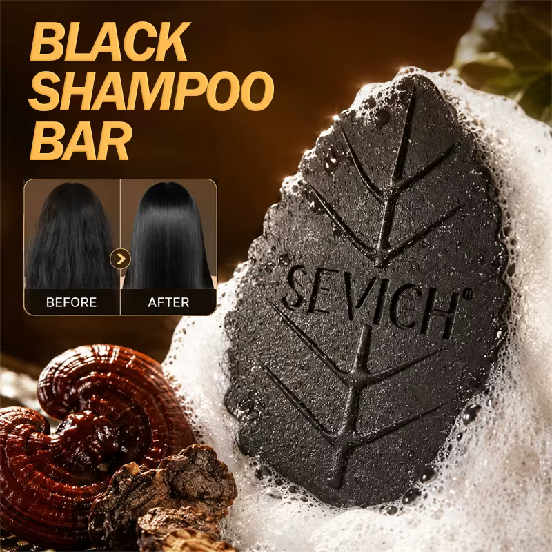 Savon Shampoing Noir Couvrant les Cheveux Gris, Savon Shampoing Bio aux Herbes pour Assombrir les Cheveux, Soin Réparateur pour Cheveux Secs et Abîmés