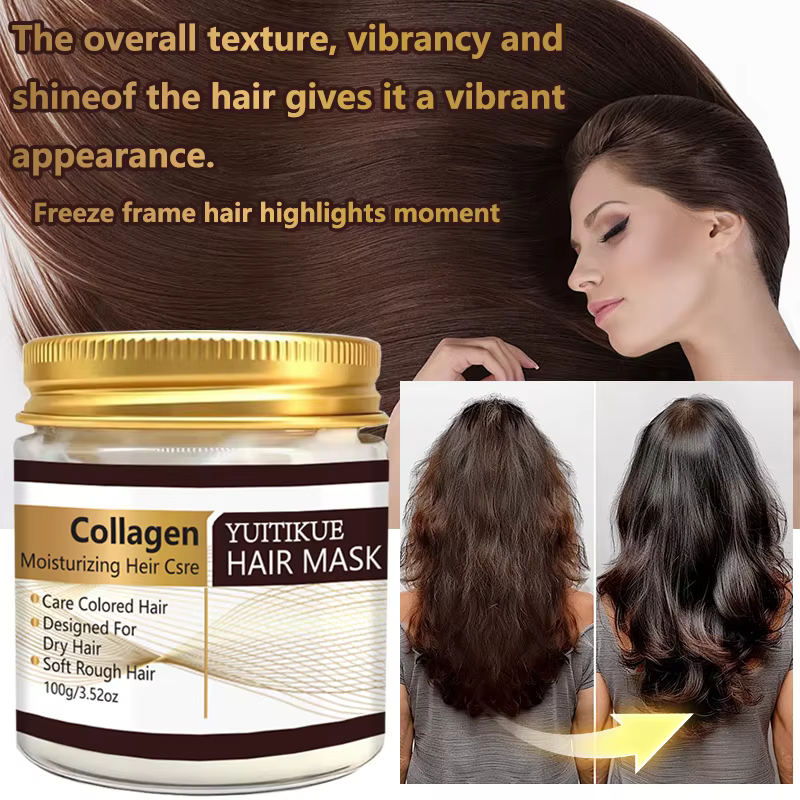 Masque capillaire hydratant au collagène YUITIKUE - 100g pour cheveux secs et colorés