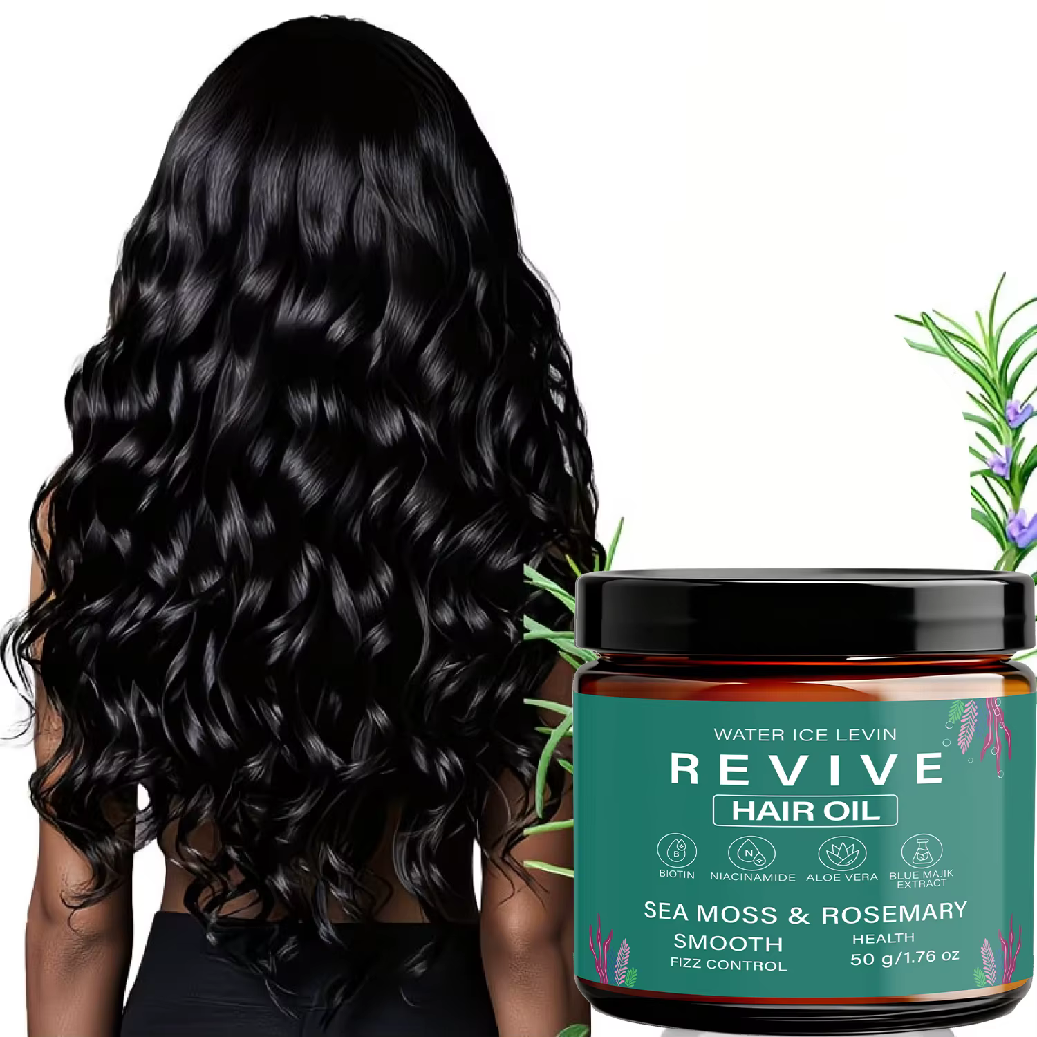 Huile capillaire revitalisante. Biotine Niacinamide Aloe Vera. Mousse de mer