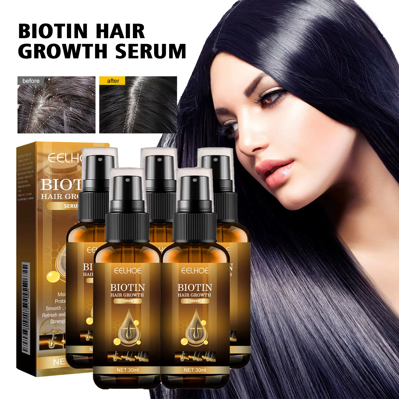 Sérum magique à la biotine pour cheveux, 1/3/5 boîtes, renforce lissante, nourrissant en profondeur, produit pour cheveux crépus, Spray de réparation endommagé, huile pour cheveux