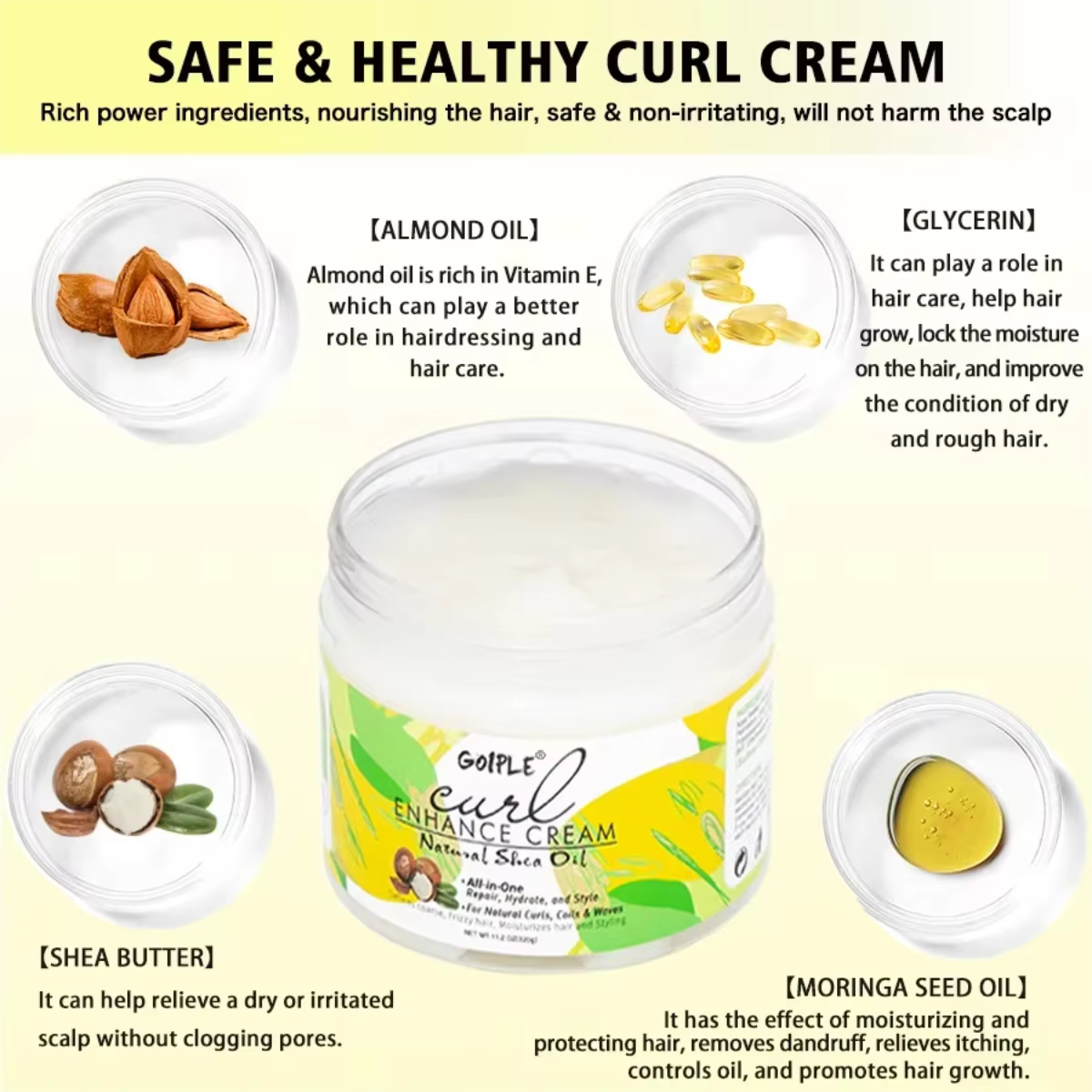 Crème Coiffante Naturelle Bouclante 100g – Fixation Longue Durée Hydratante et Améliorant les Boucles pour Femmes –