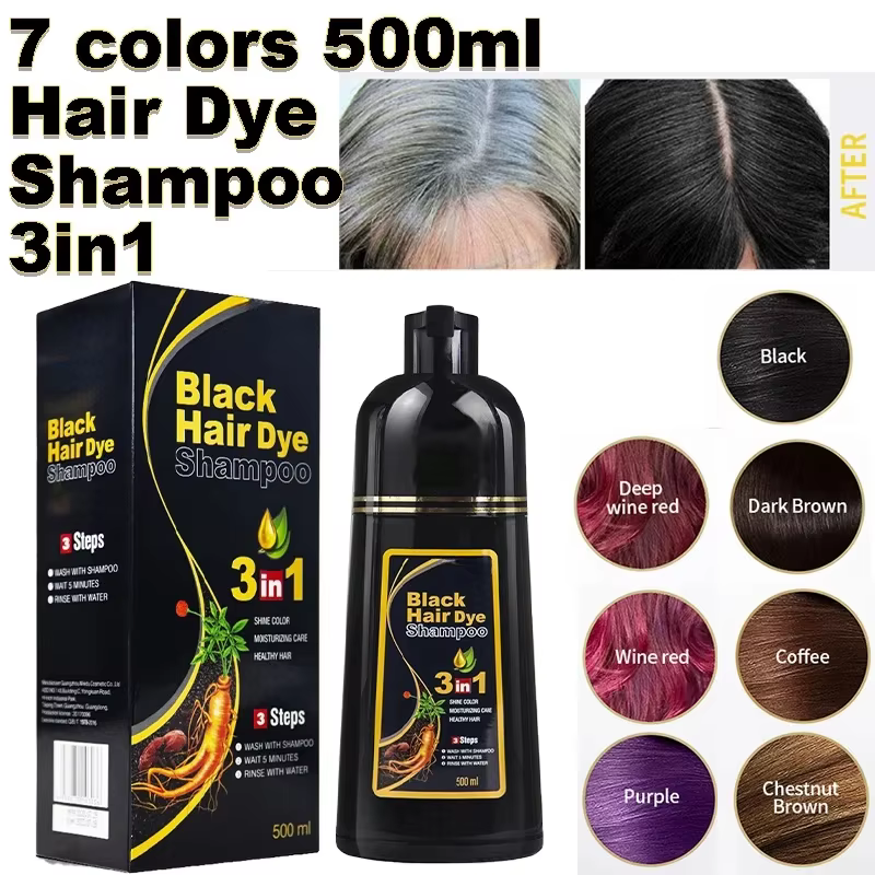 Shampoing de teinture pour cheveux noirs 3 en 1