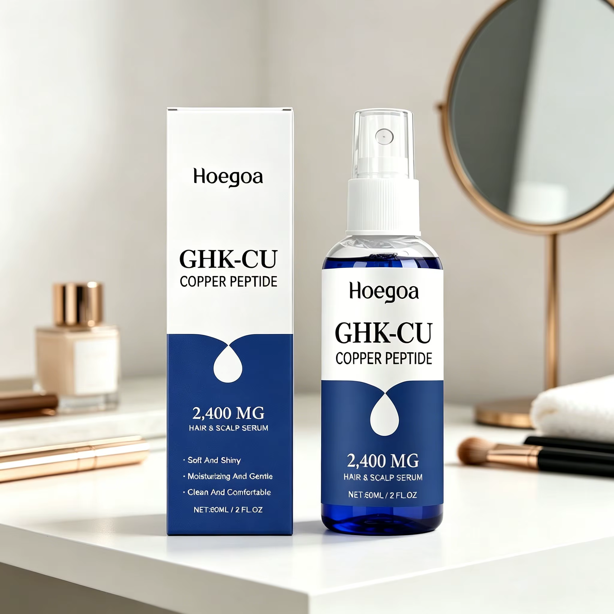 Sérum capillaire Hoegoa Ghk-cu au peptide de cuivre pour réparer les pointes sèches et abîmées, réparer la barrière du cuir chevelu, absorption rapide, essence réparatrice pour les cheveux