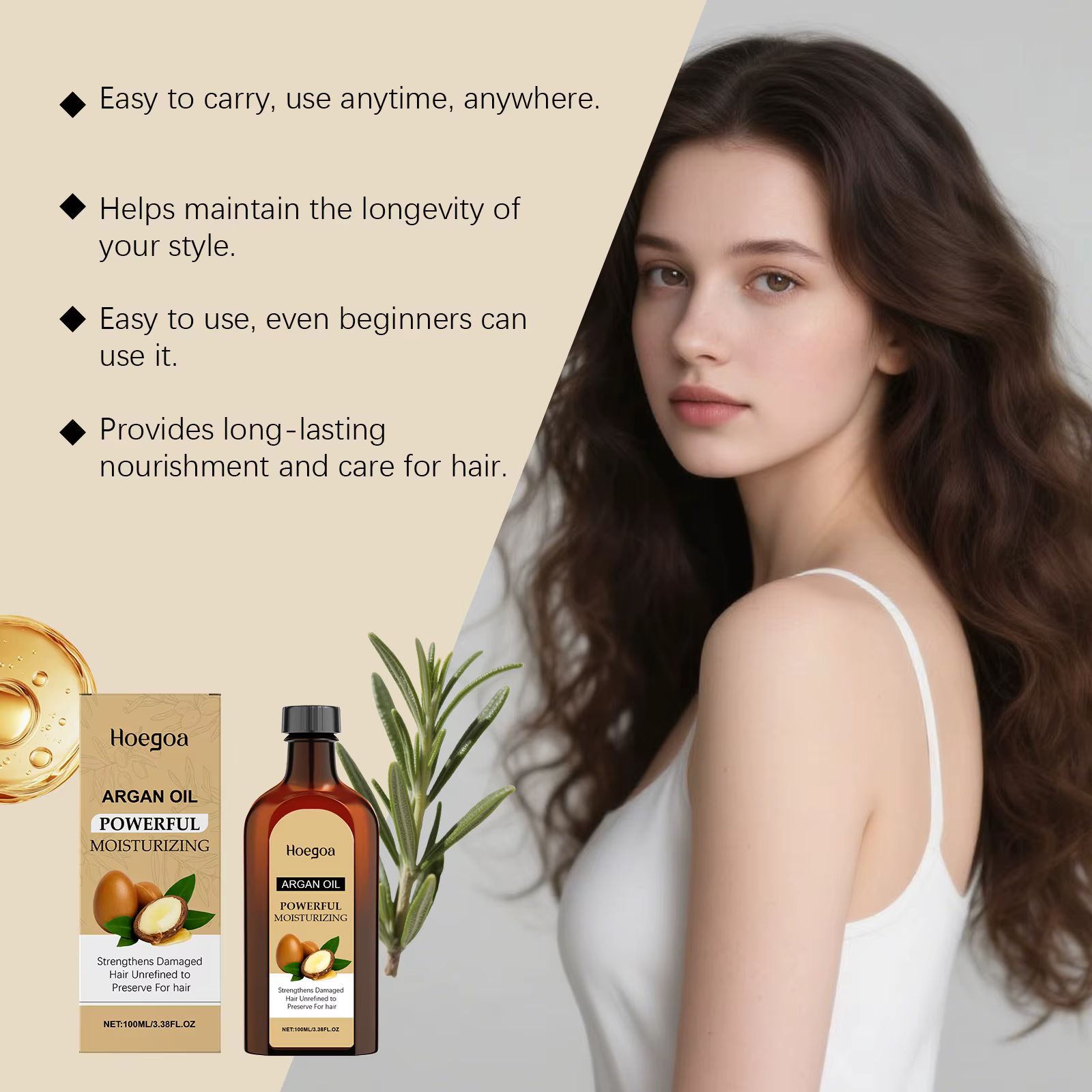 Huile de soin capillaire à l'argan marocain pour cheveux secs et endommagés