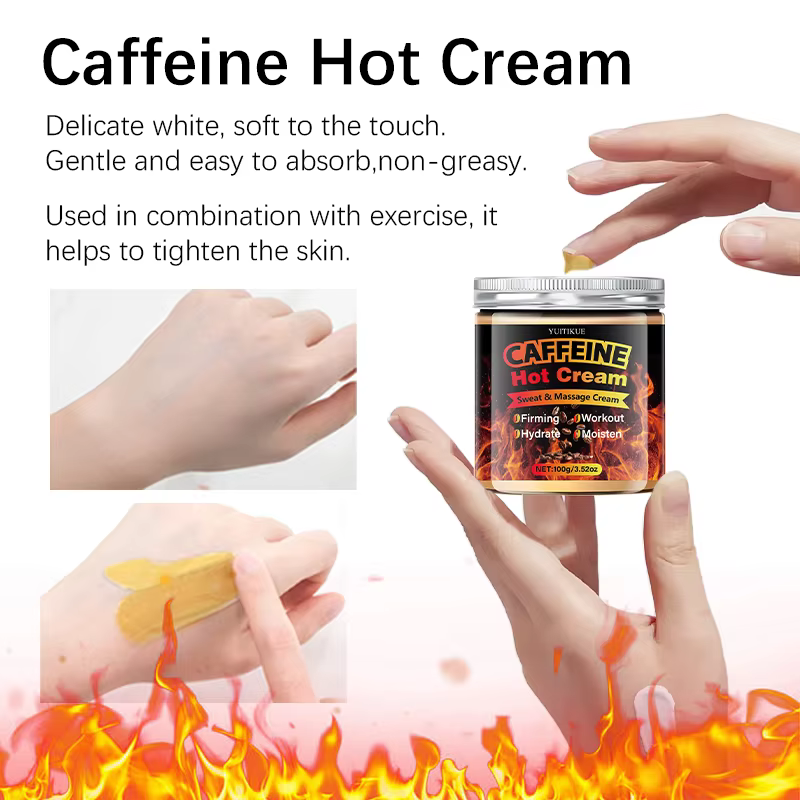 Crème de massage chauffante pour le corps - Réaissez la peau, hydrate en profondeur, contient du collagène, de l'acide hyaluronique, de la caféine, du rétinol et de la niacinam