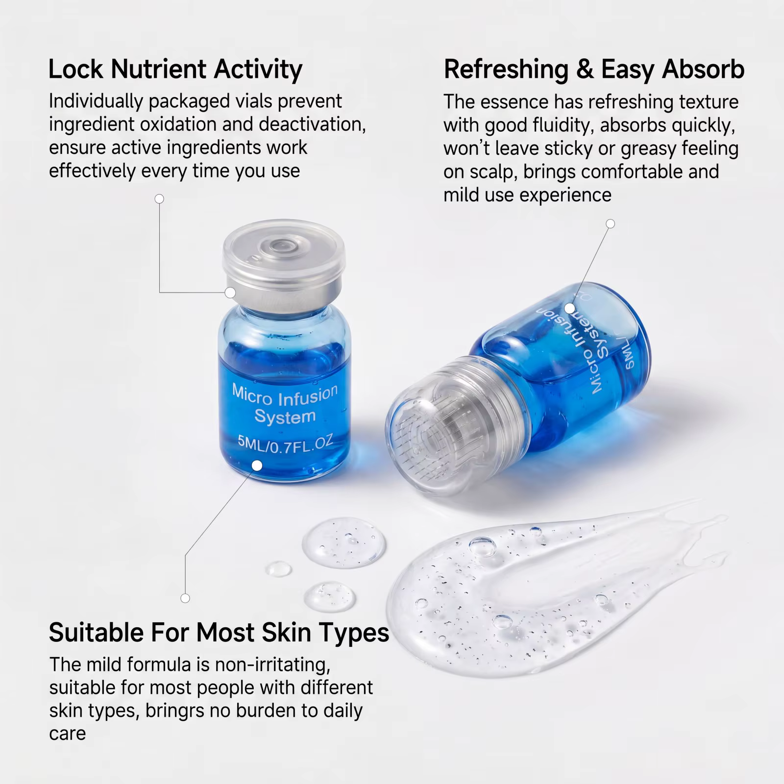 Kit d'essence pour le soin du cuir chevelu 0,25 mm, sérum nourrissant pour les cheveux, peptide de cuivre, rafraîchit le cuir chevelu, non gras, absorption rapide, soin quotidien du cuir chevelu