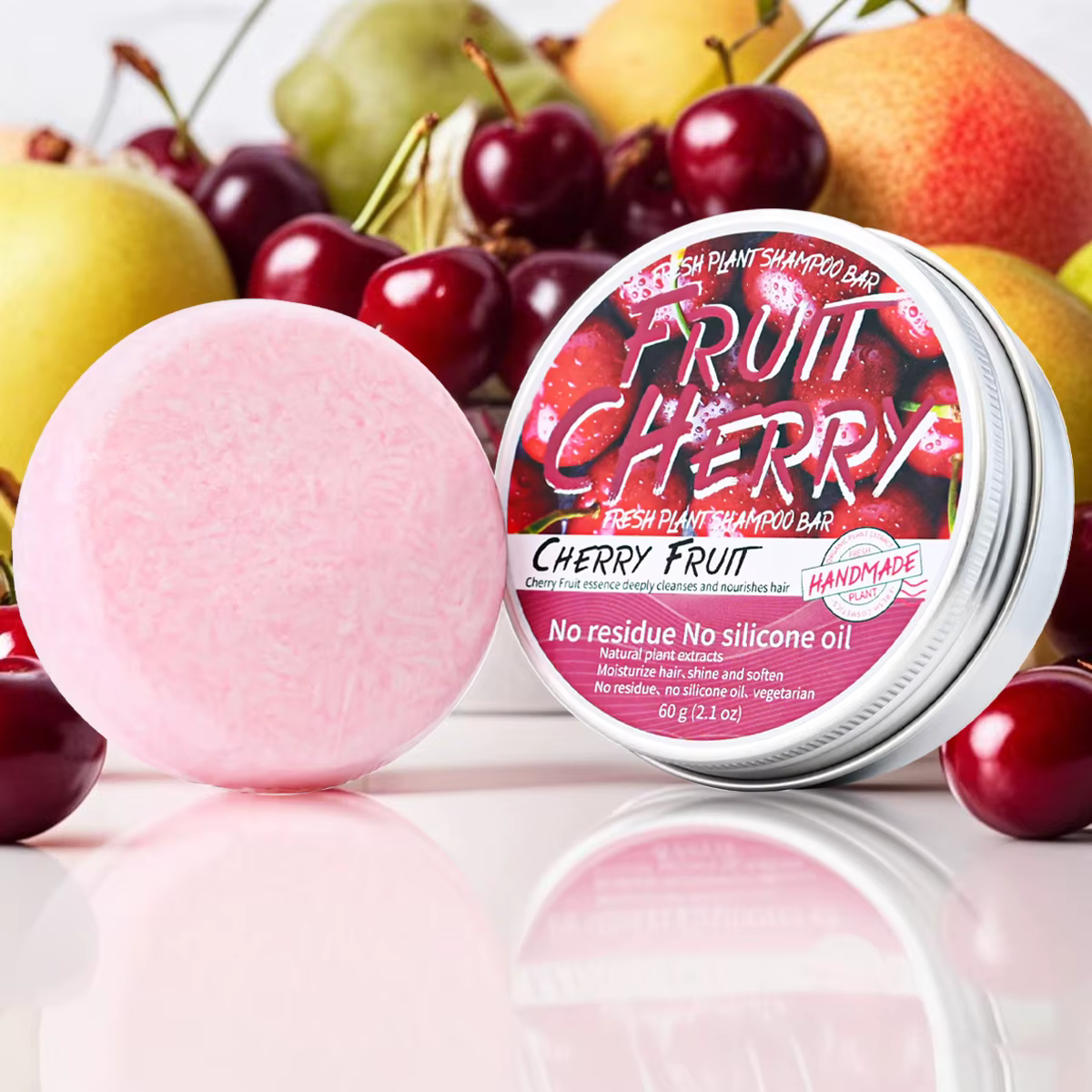 Nature plante fruits cerise solide shampooing rafraîchissant citron Aloe Vegan savon peau contrôle de l'huile pellicule