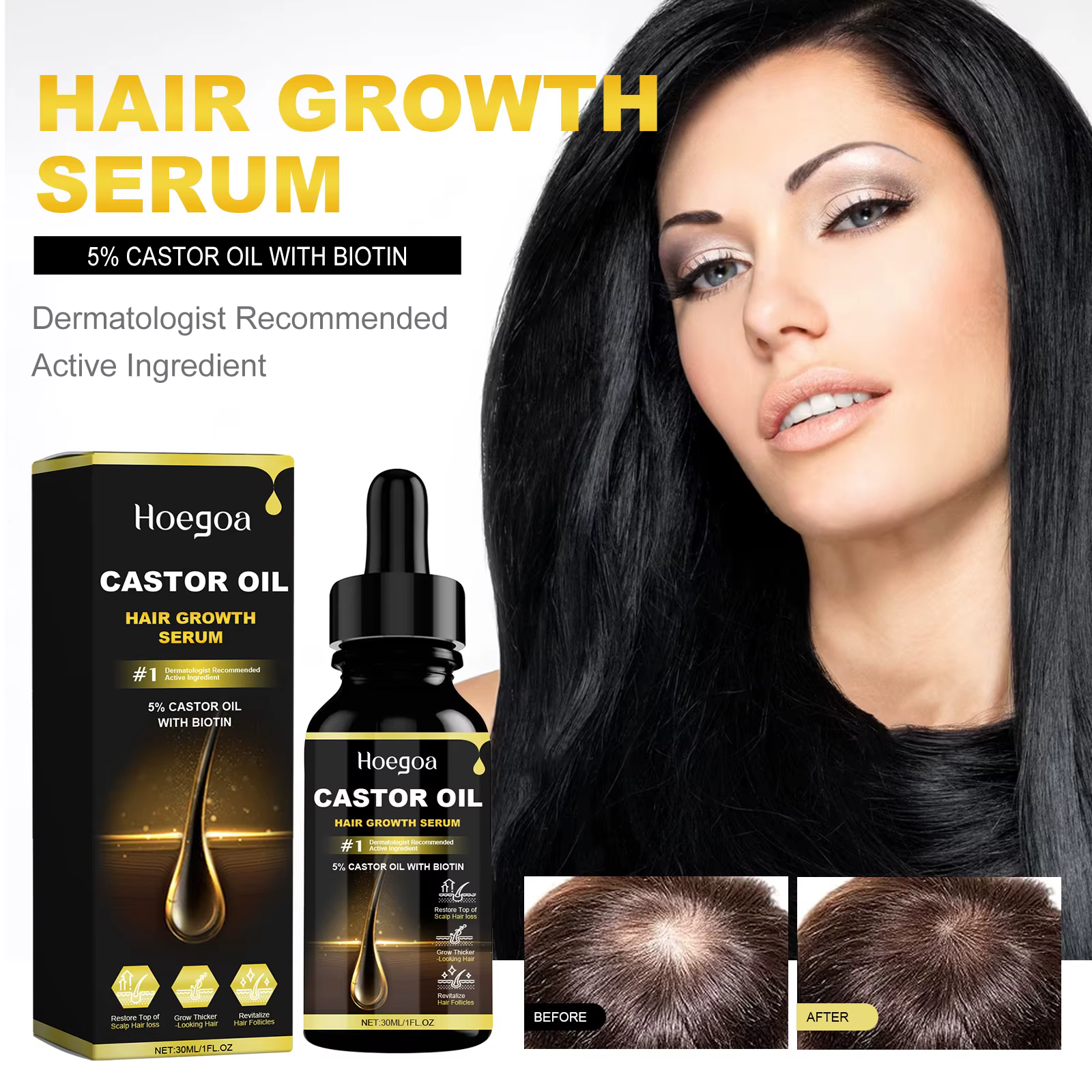 Huile Essentielle de Ricin 30ml pour Épaissir les Cheveux
