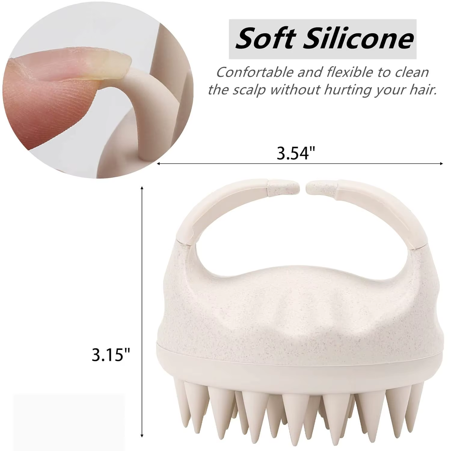 Brosse de massage du cuir chevelu en silicone pour le lavage des cheveux et l'élimination des pellicules - Beige