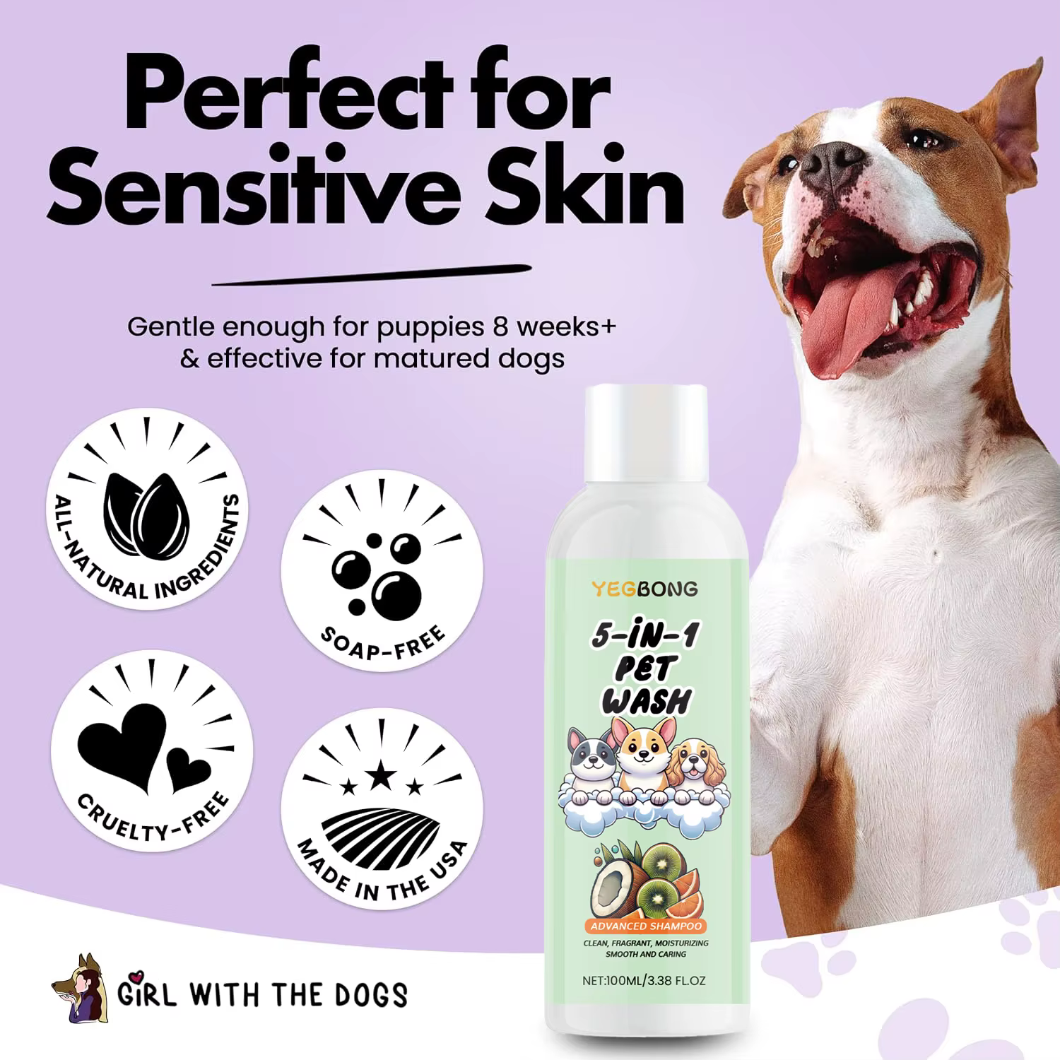 Shampoo pour chien à l'odeur de noix de coco, nettoyant, hydratant, désodorisant pour animaux de compagnie, parfum longue durée, pelage doux, lisse et brillant, soin du pelage