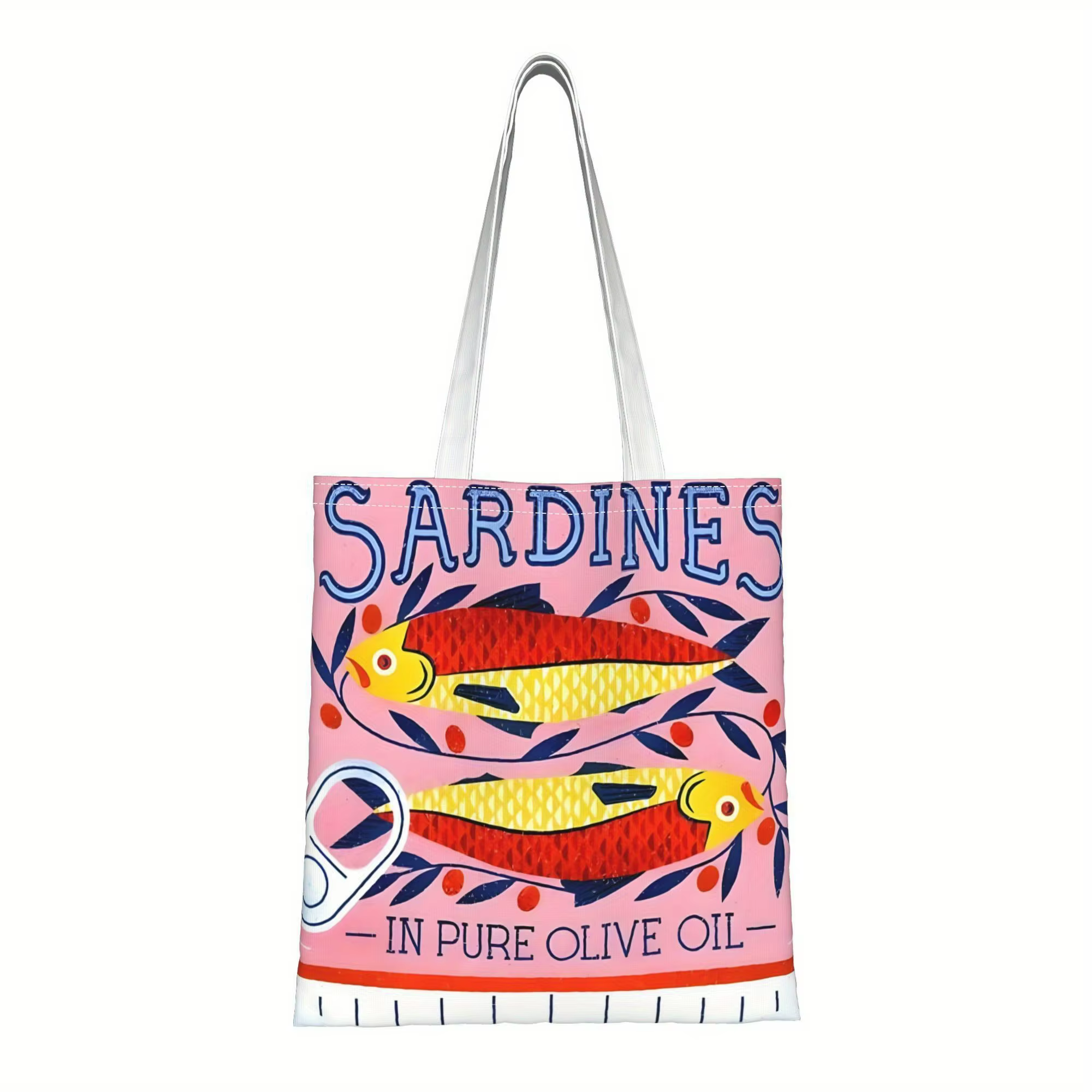Sardines en huile d'olive Pure, sac à bandoulière pour Shopping quotidien, imprimé poisson coloré, tissu Durable, rayures jaunes, fourre-tout pour femmes